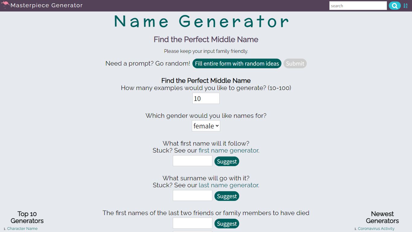 Find the Perfect Middle Name - Name Generator