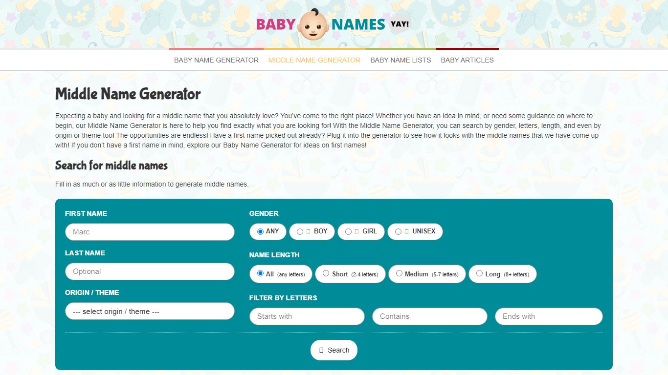 Middle Name Generator - Baby Names Yay